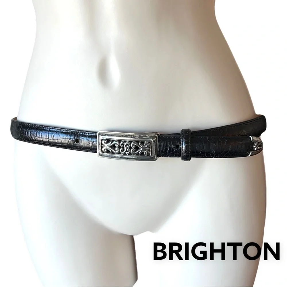 BRIGHTON Embossed Leather Alligator pattern Silver tone Buckle and Tip​